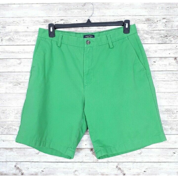 Nautica Mens Chino Shorts 34 Waist Flat Front Green 47A - Picture 1 of 5